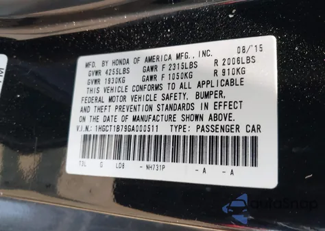 2016 Honda Accord Ex z USA, uszkodzony, nr VIN 1HGCT1B79GA000511